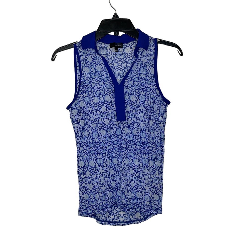 The Limited Collared Tank Top Size XS Blue White Floral Womens 100% Polyester